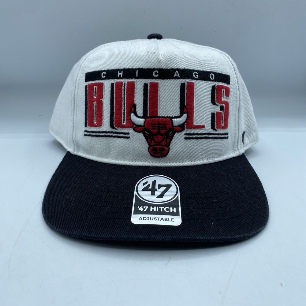Chicago Bulls 47 Brand Hat Mens OSFA 47' Hitch Snapback Black White NBA NWOT